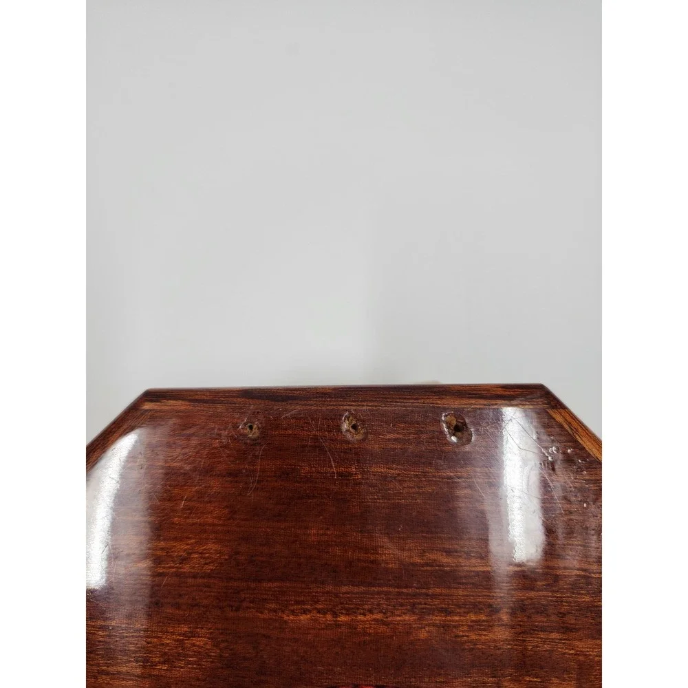 Vintage Italian Burl Wood Musical Jewelry Box Octagon Floral Inlay Godfather